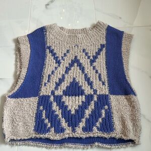 Free People Blue and Gray Knit Vest